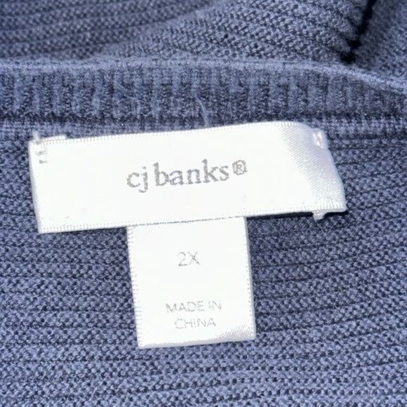 Navy Blue 3/4 Sleeve Ribbed Knit Top By CJ Banks 2X Cotton & Rayon Blend - Picture 2 of 10